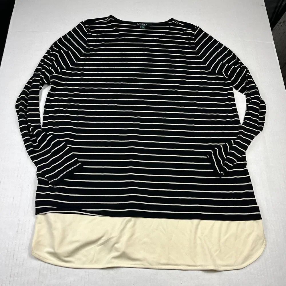 Lauren Ralph Lauren Tunic Shirt Striped Long Sleeve Shirttail Work Casual Top 2X